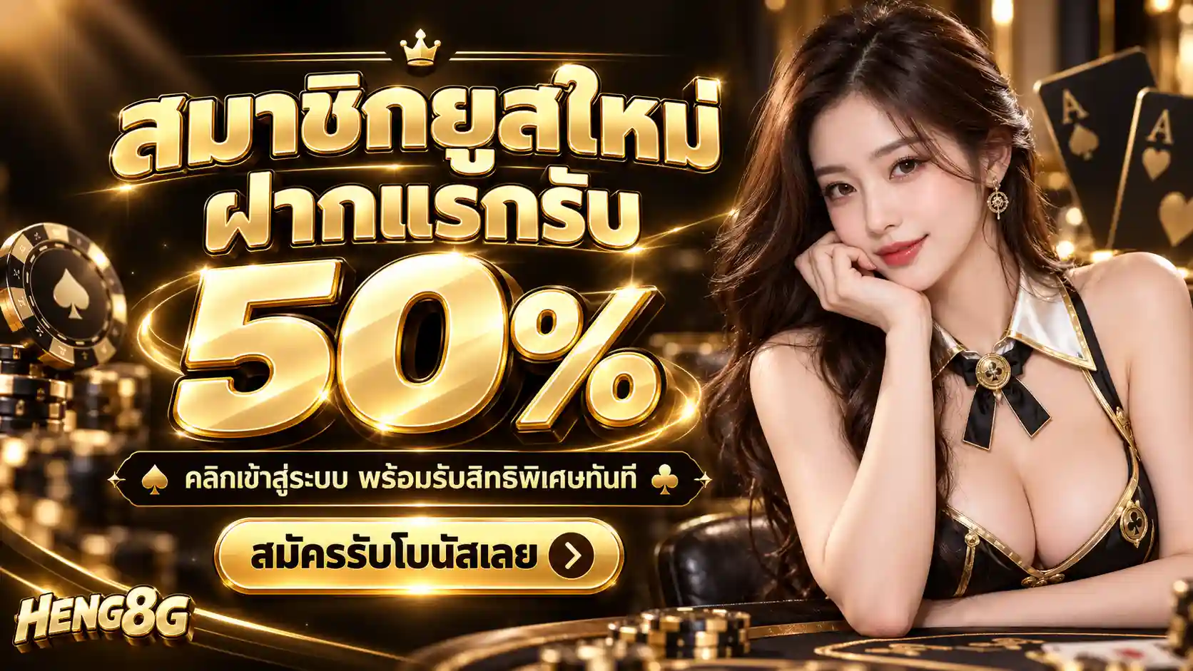 โปรโมชั่นคาสิโนทองหรู 50% HENG8G